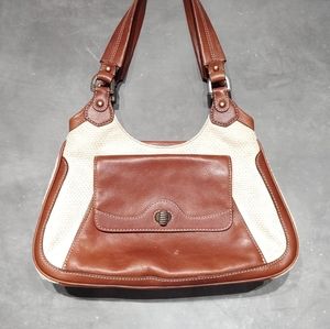 Cole Haan Brown/Cream Leather Canvas Bag